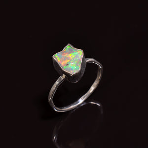 Handmade Ethiopian Opal Ring crafted with a Natural Raw White Opal measuring 11x8 mm 