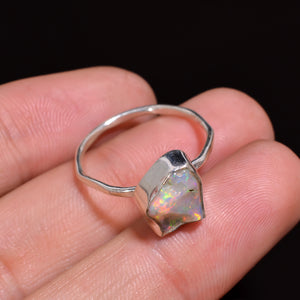 Luxurious handcrafted Raw White Ethiopian Opal Ring touched in 925 Sterling Silver