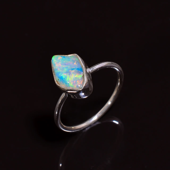 Top-grade natural white Ethiopian opal ring in 925 sterling silver, size 6