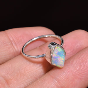 Top-grade quality White Raw Ethiopian Opal Ring handcrafted in 925 sterling silver
