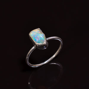 Women’s handmade Ethiopian opal ring in sterling silver, size 8