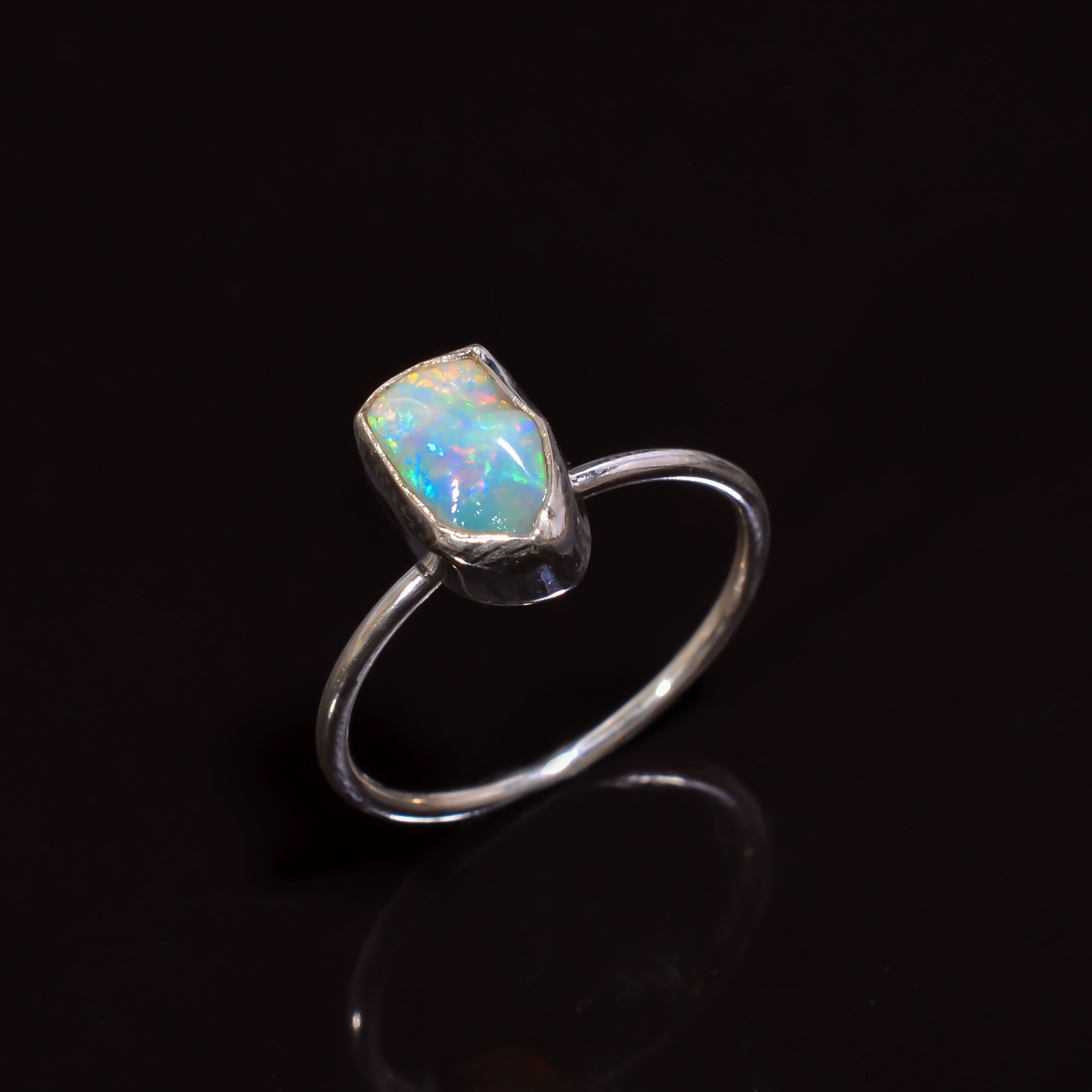Women’s handmade Ethiopian opal ring in sterling silver, size 8
