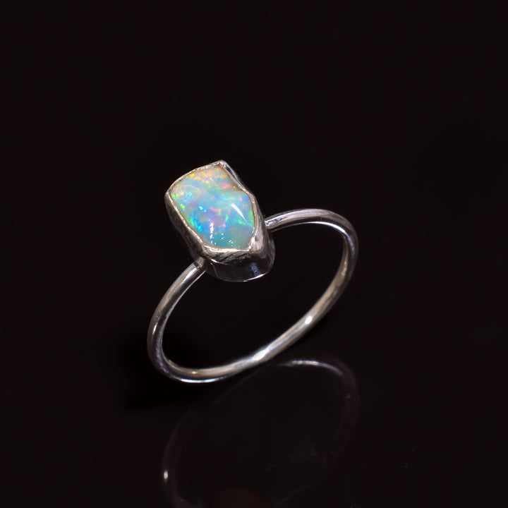 Women’s handmade Ethiopian opal ring in sterling silver, size 8