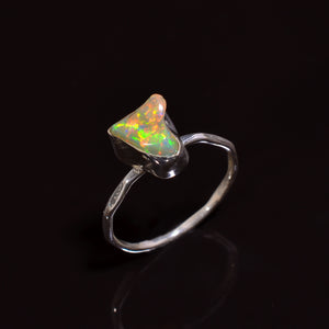 Natural white Raw Ethiopian opal gemstone ring in handcrafted 925 sterling silver, size 8.25