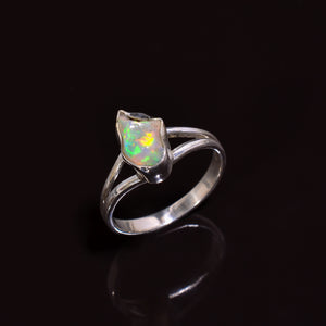 Natural White Raw Ethiopian Opal Ring set in sterling silver, US size 8