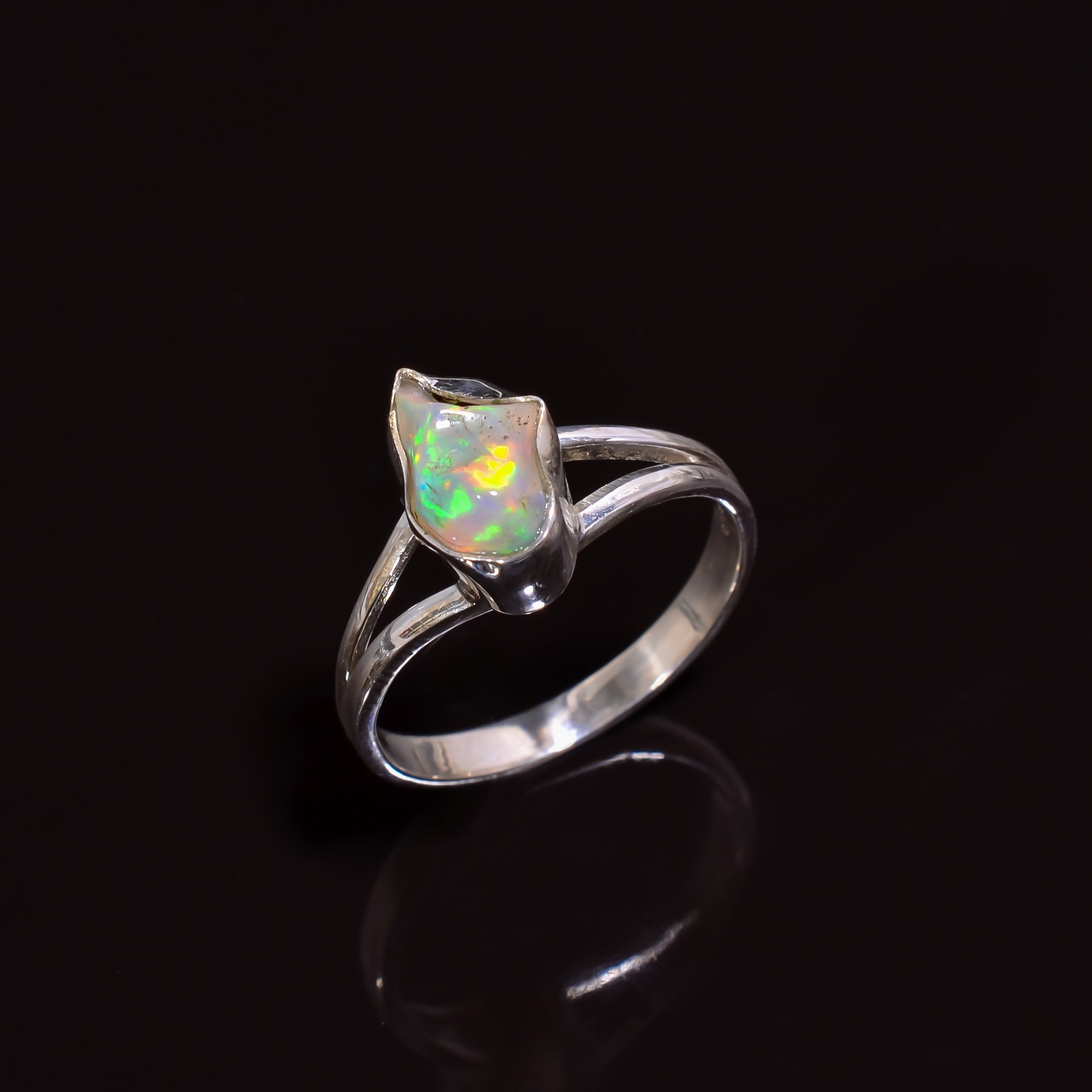 Natural White Raw Ethiopian Opal Ring set in sterling silver, US size 8