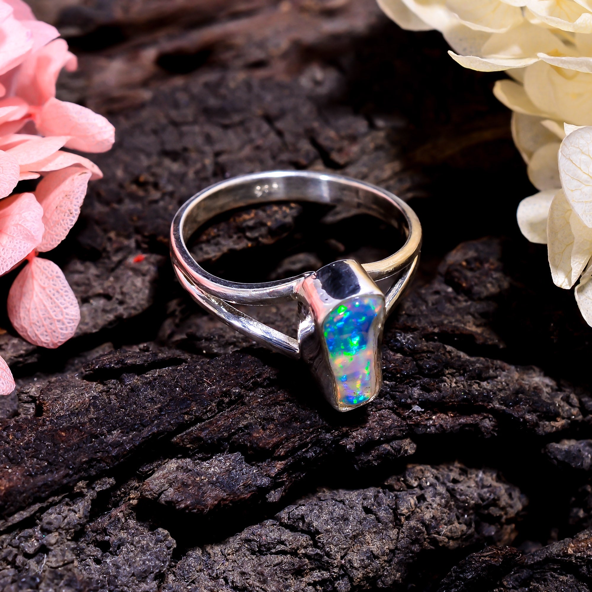 Elegant Ethnic wear jewelry in Raw White Ethiopian Opal crafted from 925 sterling silver