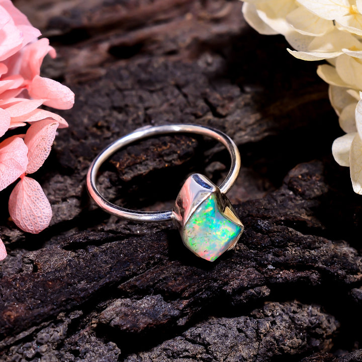 925 Sterling Silver Crafted White Ethiopian Opal Ring offered in  US 7 size