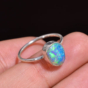 Exquisite natural Raw White Ethiopian opal ring crafted in 925 sterling silver, size 6