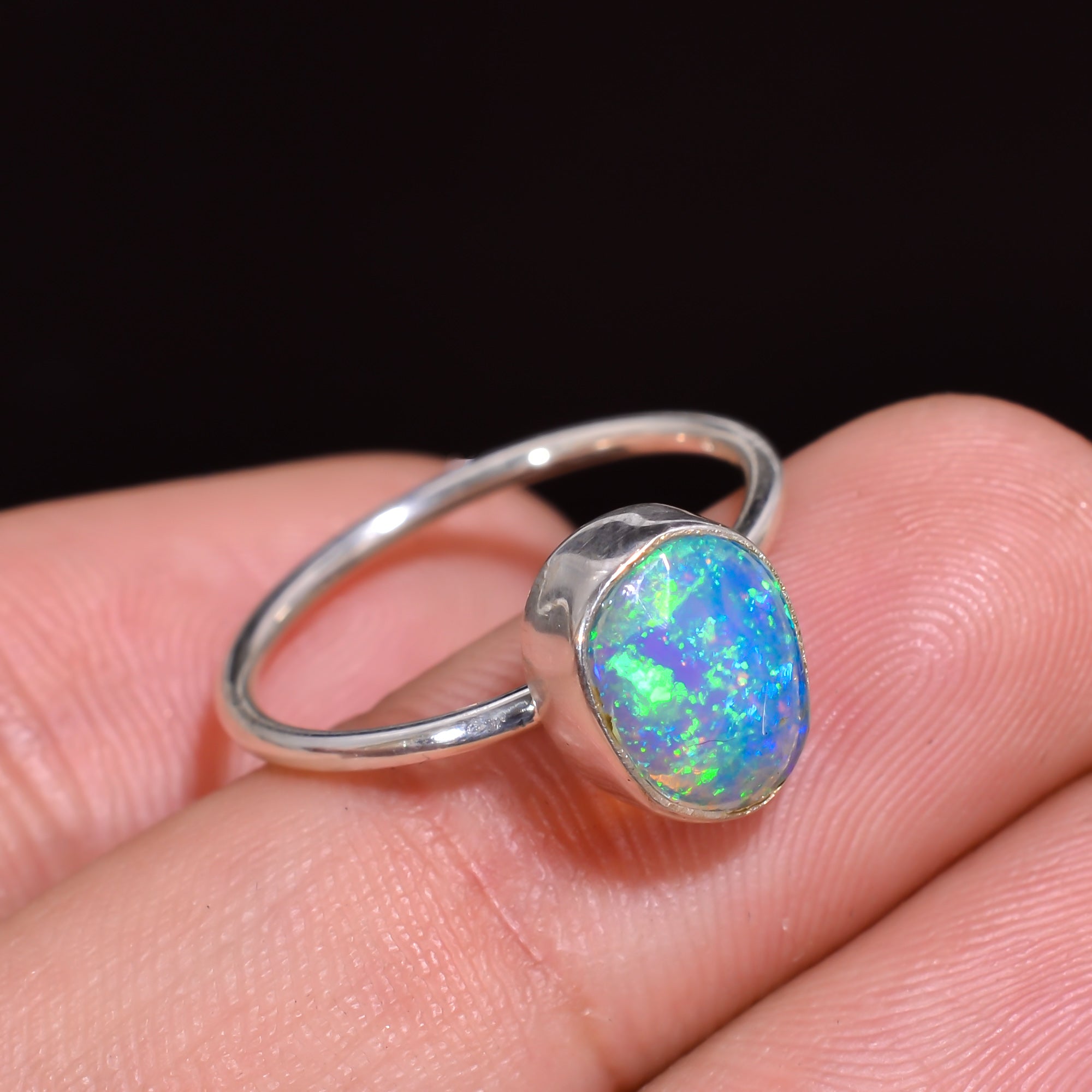 Exquisite natural Raw White Ethiopian opal ring crafted in 925 sterling silver, size 6