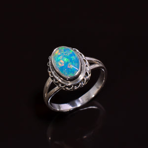 Women’s vintage handmade Raw White Ethiopian opal ring with natural gemstone
