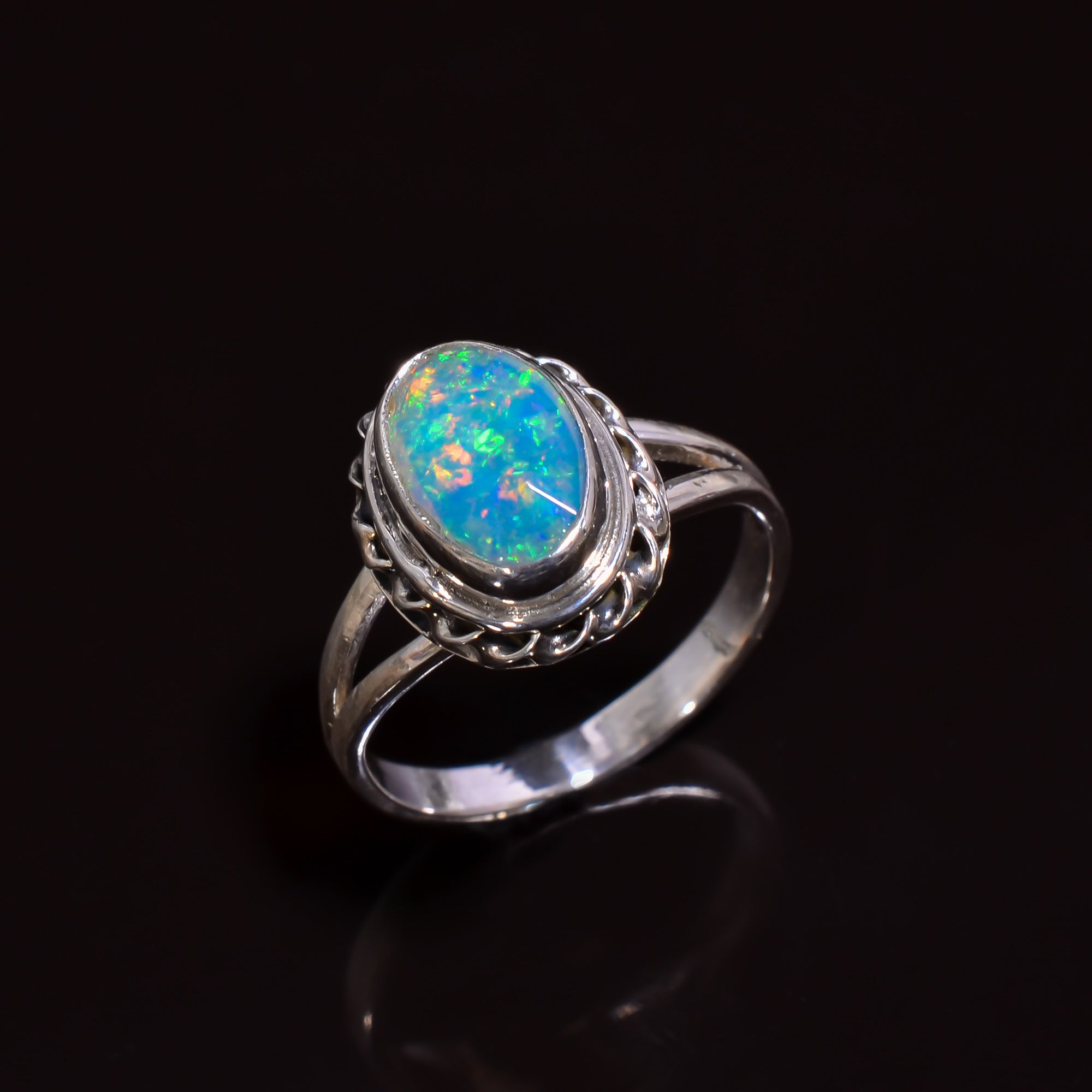 Women’s vintage handmade Raw White Ethiopian opal ring with natural gemstone