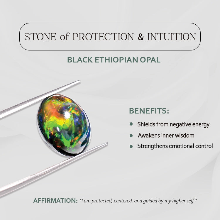 5.5 Ct Black Ethiopian Opal Cabochon, bringing MetaPhysical properties, Premium Quality Gemstones
