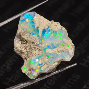22.5 carat rough white Ethiopian opal with natural texture and vibrant color play